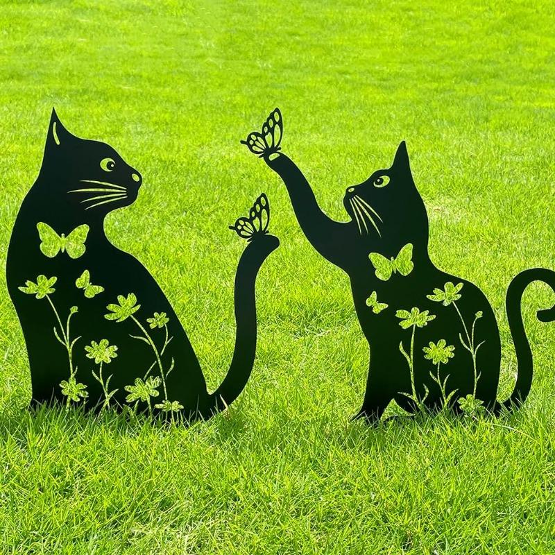 Outdoor metal cat garden wooden stake decoration courtyard lawn decoration art rust proof steel cat decoration suitable for animal enthusiasts