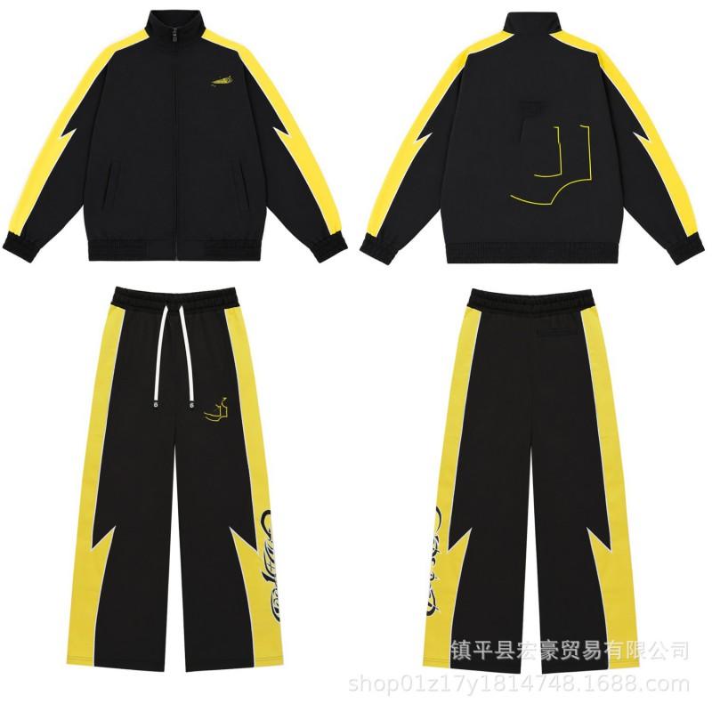 Mens Fall Casual Sporty Zip-Up Jacket Pants Set Streetwear Two-Piece Outfit Cotton Blend