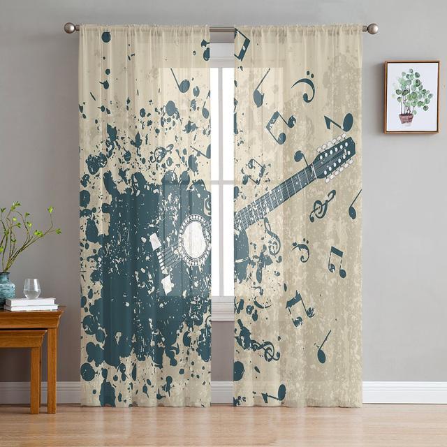 Волна воды музыка черно-белые музыкальные ноты прозрачные шторы для гостиной спальни украшения оконные вуали утренняя тюлевая занавеска