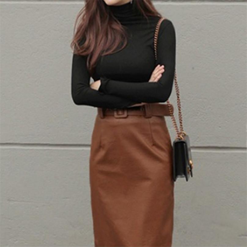 Fashion Korean Style Long Sleeve Bottoming Shirt Women's Solid Color High Neck Slim Basic Shirt