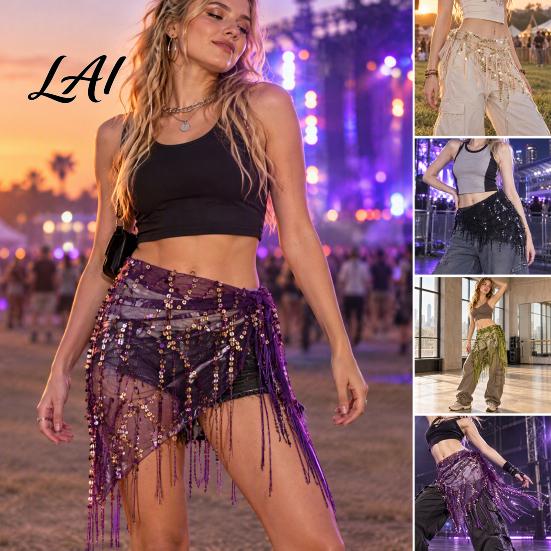 Adjustable Tassel Skirt Women's Belly Dancing Belt with Tassels & Sequins Colorful Waist Chain Triangle Dance Hip Scarf for Stage Performance