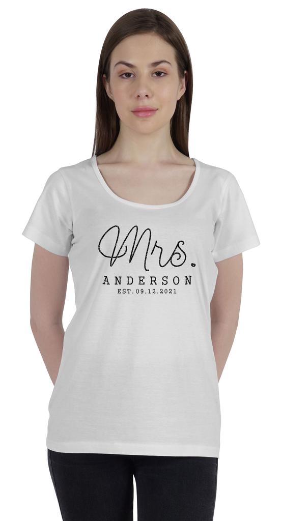 Inkdotpot Персонализированная женская футболка-топ Mrs Wedding Announcement Shirt-2S