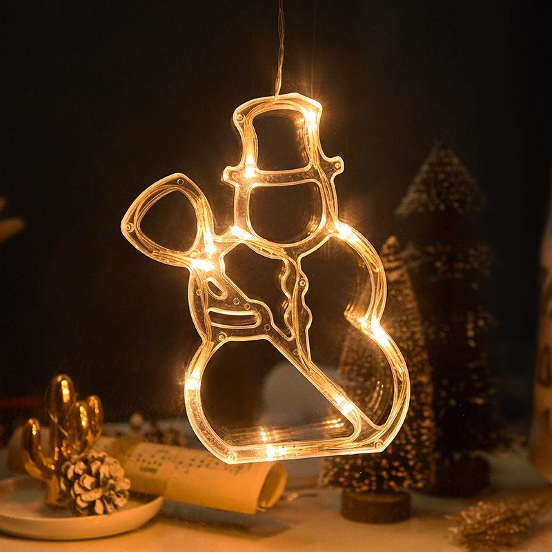 Светодиодный рождественский светильник на присоске Снеговик Рождественская елка Украшение окна Подвесные украшения Праздничные украшения Маленькие цветные фонари