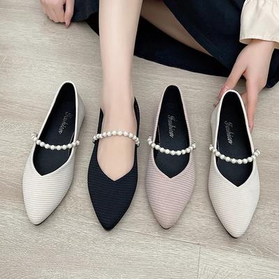 Повседневная женская обувь женская обувь с заостренным носком и неглубоким вырезом жемчужное украшение универсальное платье большого размера новое украшение бисером