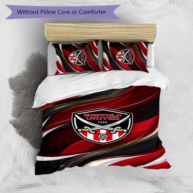 Sheffield United Football Printed 3 Pieces Bedding Set, Comfortable Skin Friendly Bedroom Duvet Cover Set