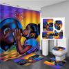Elegant Black African American Women Print Shower Curtain Set 4PCS Full Set Waterproof Bathroom Curtains Anti-slip Bath Mats Carpets Rugs