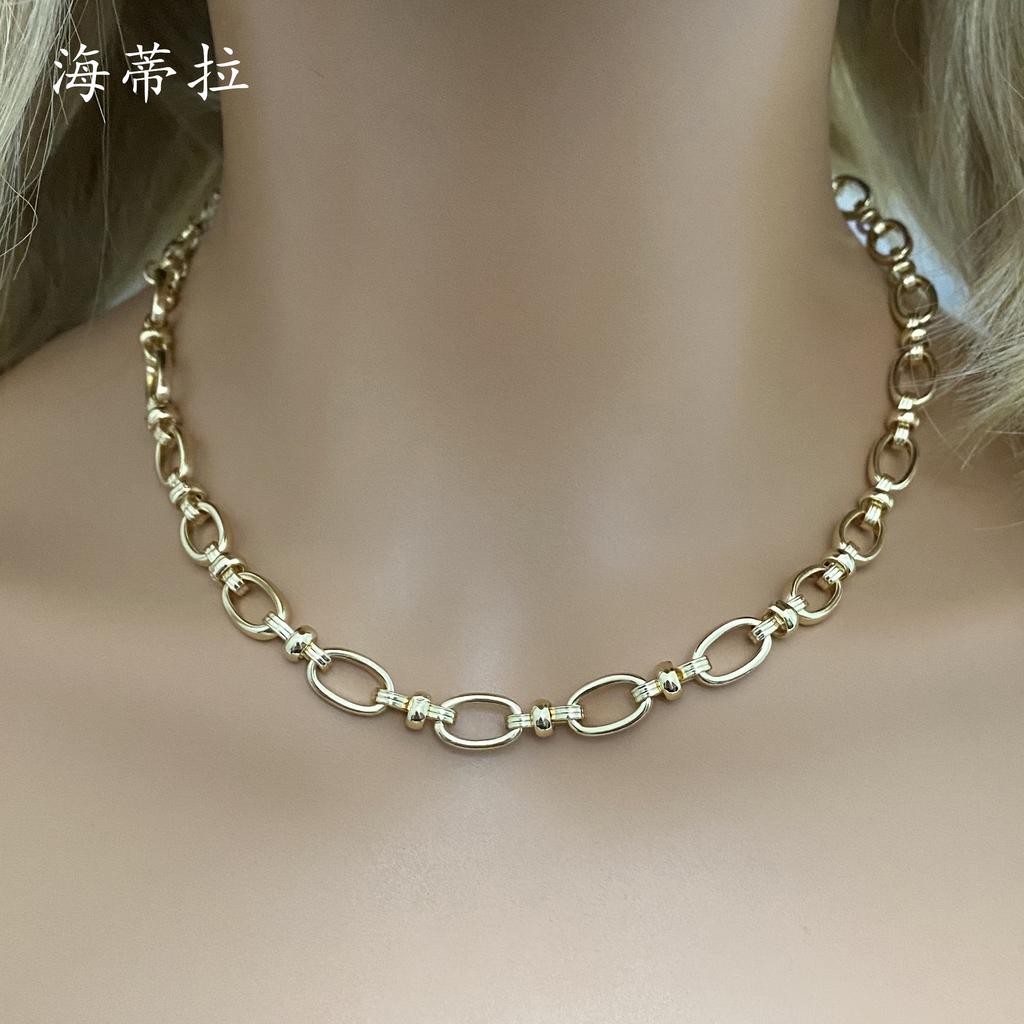 Luxury hot-selling ring gold-plated necklace bracelet set, hollow ring connection punk popular men's and women's jewelry