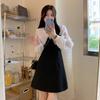 Korean Style Kpop Peter Pan Collar Dress Women Elegant Wrap Bodycon Black Mini Short Dresses Autumn Female