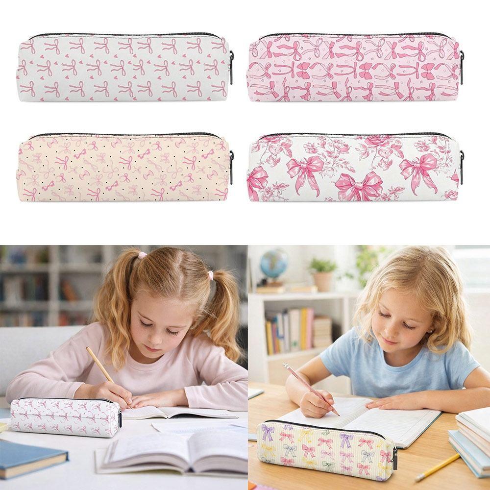Portable Bowknot Pen Bag Zipper Closure Pencil Pouch New Pencil Case School Supplies