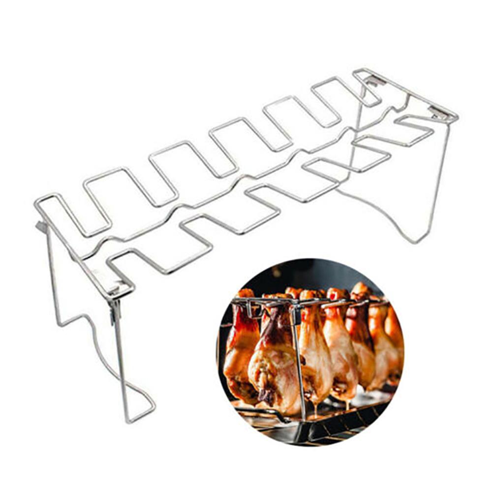 Chicken Leg Wing Grill Rack Multi Slots Barbecue Poultry Chicken Leg Roaster Foldable Stainless Steel Roaster Stand
