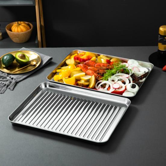 1 Set Stainless Steel Baking Tray with Mesh Rack Heavy Duty Non-stick Heat Resistant Food Grade Rectangle Bakeware Kitchen Supplies