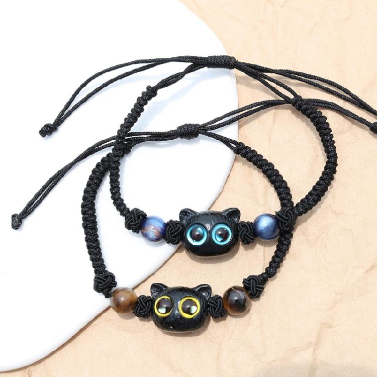Cats Bead Wristband Carved Cats Bracelet Braided Rope Cats Hand Chain Bracelets