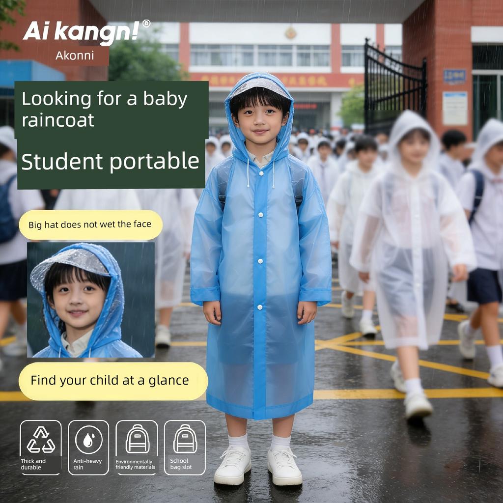 Disposable Raincoat for Primary School Students, Children's Large Brimmed Raincoat That Can Be Worn over a Backpack, Thickened to Prevent Heavy Rain