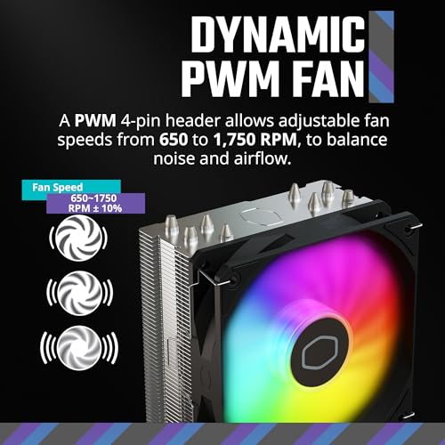 Воздушный кулер для процессора Cooler Master Hyper 212 Spectrum V3 с синхронизацией ARGB, 120-мм ШИМ-вентилятор, 4 медных тепловых трубки прямого контакта, высота 152 мм, для AMD Ryzen AM5/