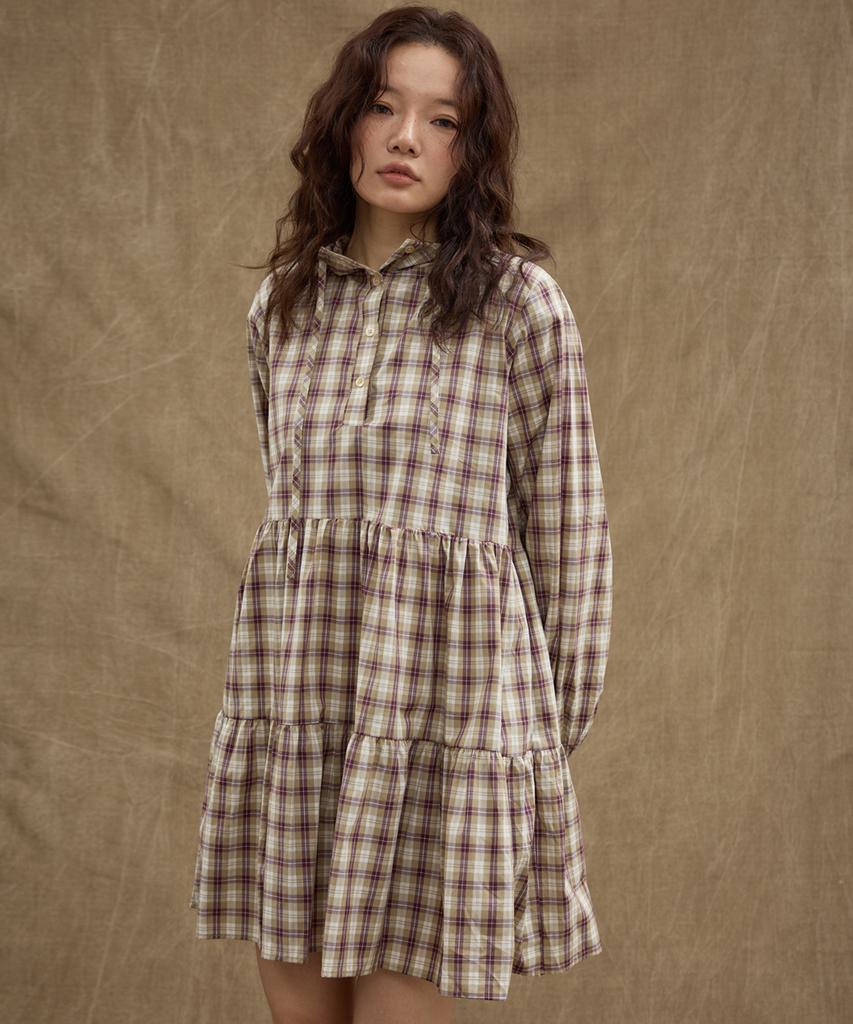 Manavis Seven Hooded Tiered Dress [Beige]