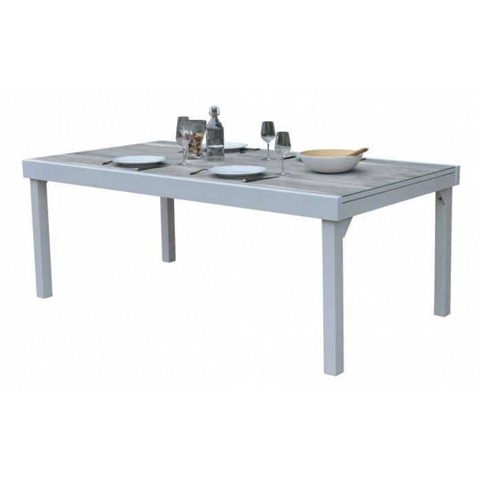 Table de jardin ModuloWood T 8/12 Verre Déco Bois Blanc Wilsa Garden