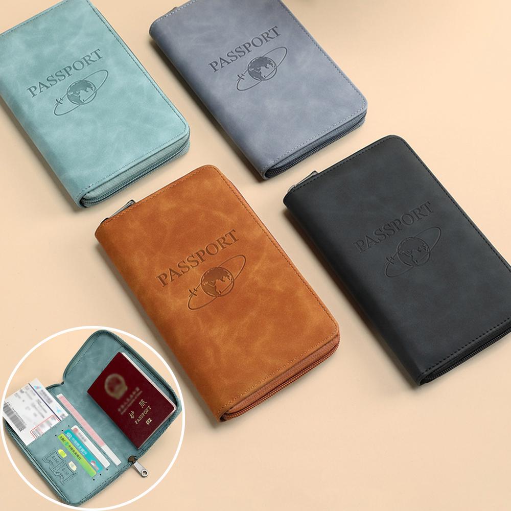 RFID-Блокирующий Держатель для Паспорта Кошелек из Искусственной Кожи Обложка для Паспорта Портативный Многофункциональный Молния Зажим для Билетов Дорожные Аксессуары