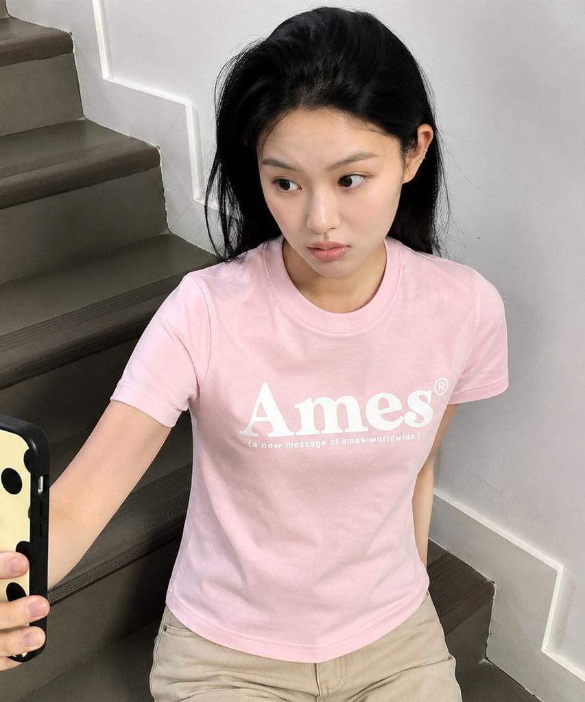 AMES-WORLDWIDE Базовая футболка с логотипом Розовая