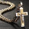 Heavy Duty Cross Pendant Necklace Men Gold Stainless Steel Byzantine Chain Men Necklace