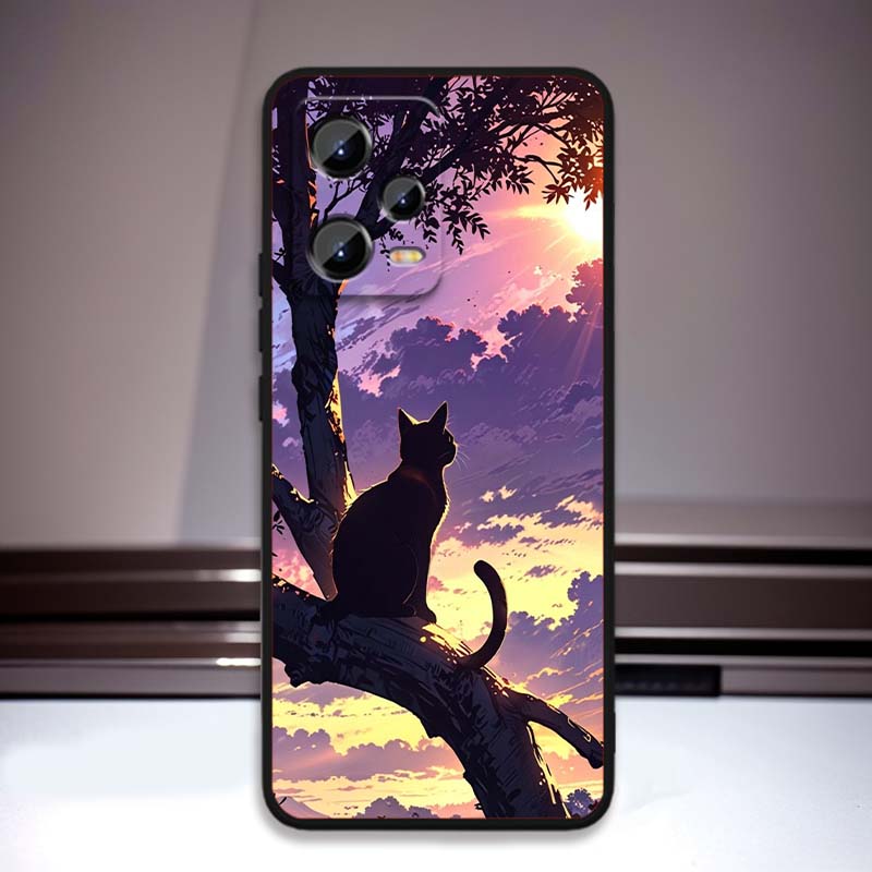 Мультяшный Милый Кот Для Xiaomi Redmi Note 15 14 13 12 12S 11E 11 11S Pro Plus 4G 5G Черный Мягкий ТПУ Чехол Для Телефона
