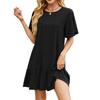 Женская мода лето весна однотонный принт с коротким рукавом и круглым вырезом свободная талия повседневные платья