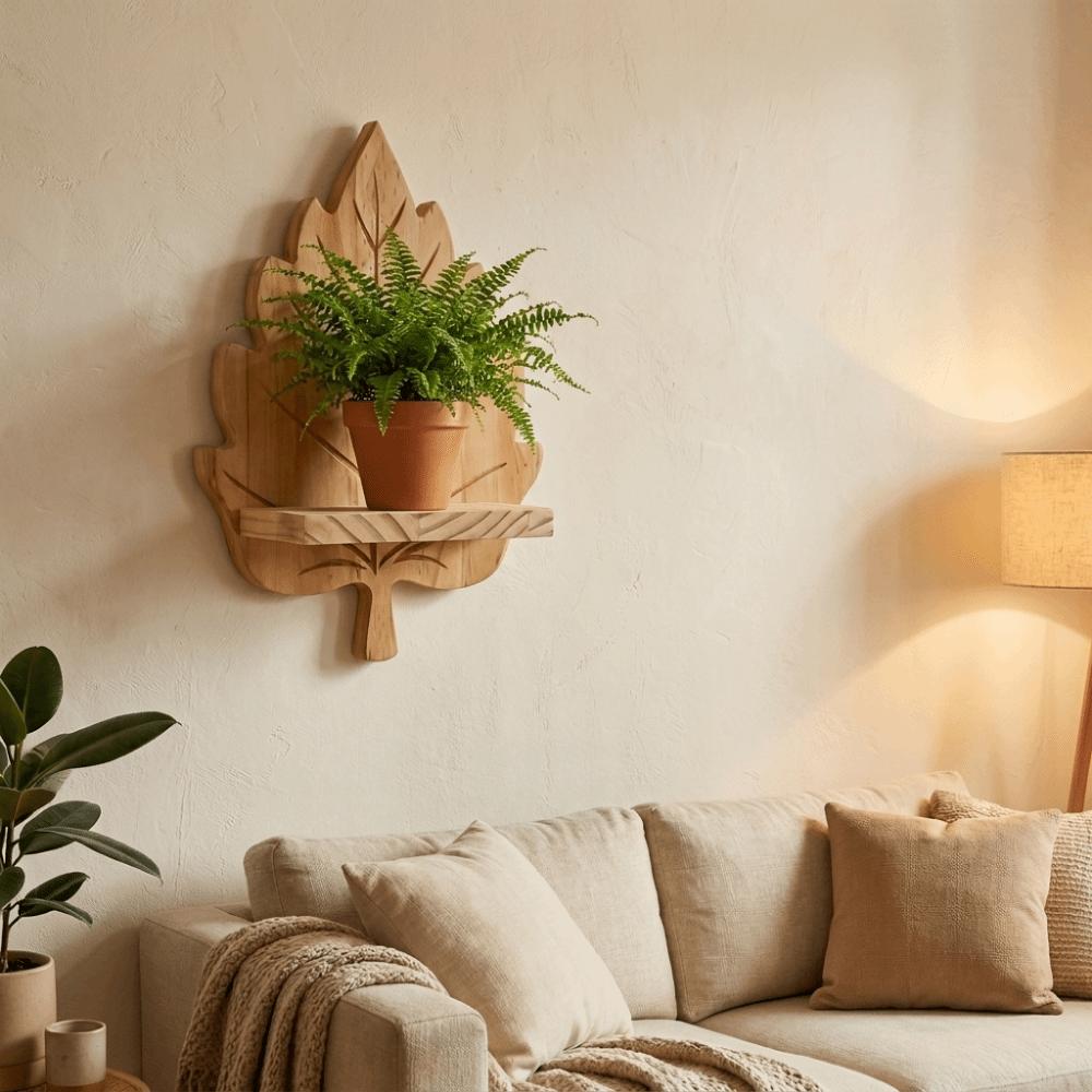 Nature Style Maple Leaf Wall Shelf Wooden Wall Mounted Leaf Shelf for Living Room