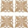 4pcs Wood Carved Appliques, Square Flower Carvings Decals for Wall, Mirror, Cabinet, Cupboard Dresser, Drawer Cabinet