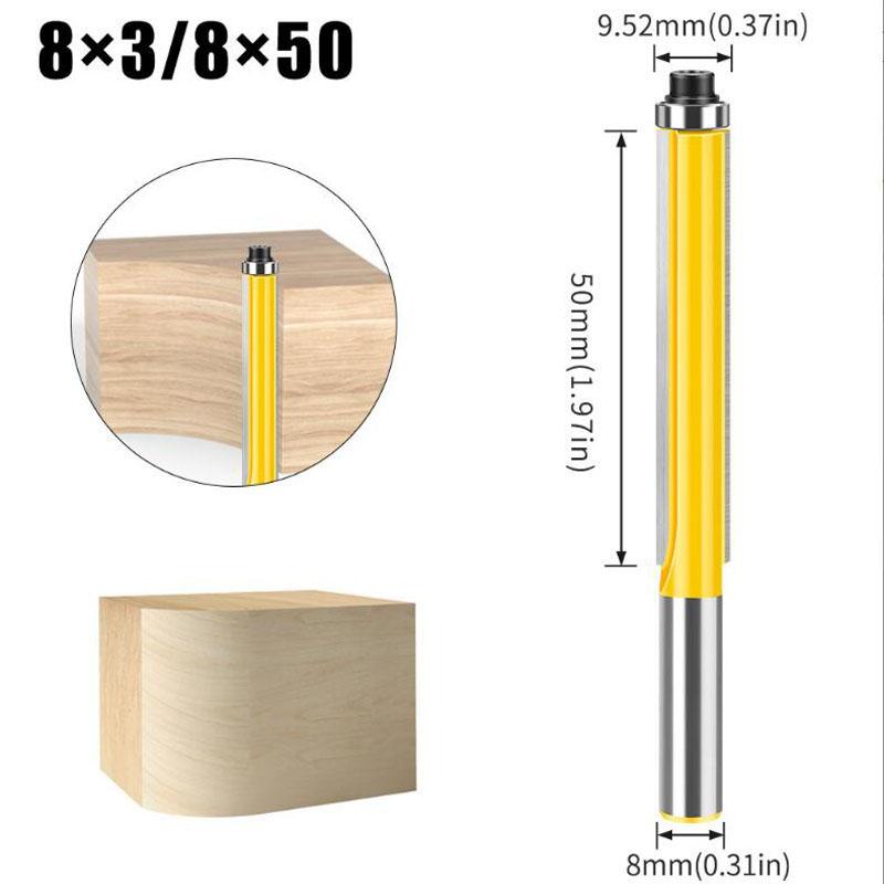 8mm Shank Lengthened Trimming Cutter Belt Bearing Straight Cutter Trimming Router Bit Slotting Burr Cutter Head Trimming Cutter
