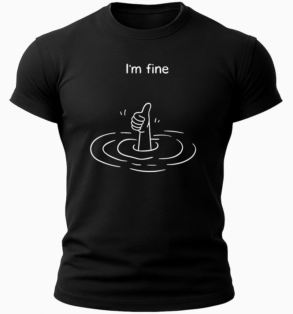 I’m Fine Funny T-Shirt Sarcastic Humor Shirt Minimalist Graphic Tee Dark