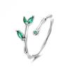 Кольца с зеленым листом для женщин, креативное кольцо в форме бамбука, серебряный цвет, модные юбилейные ювелирные аксессуары, темпераментное открытое регулируемое кольцо