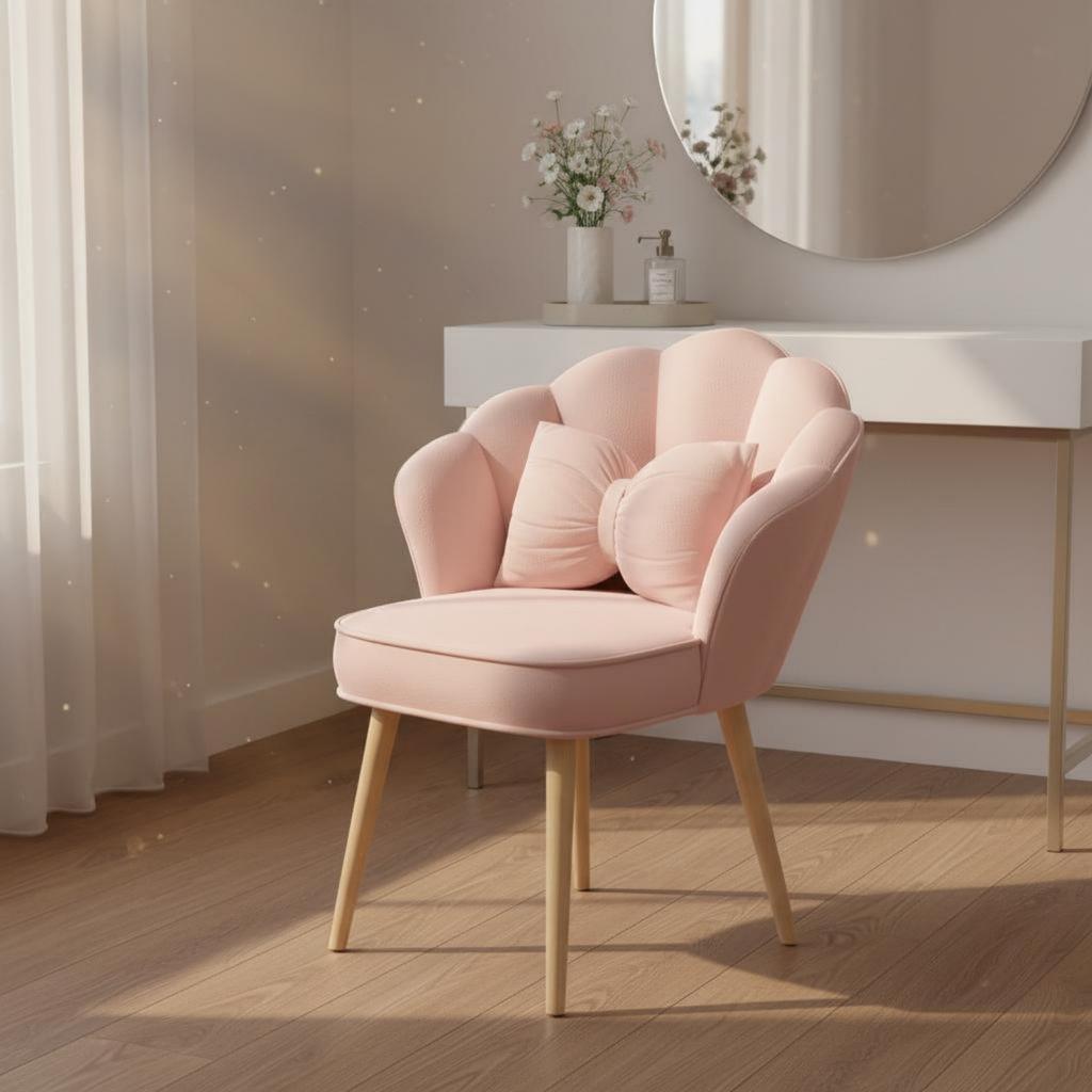 Petal Rear Vanity Chair Skincomfortable Flannel Upholstered Rotating Makeup Chair Home Furniture Anti-Slip Feet for Living Room