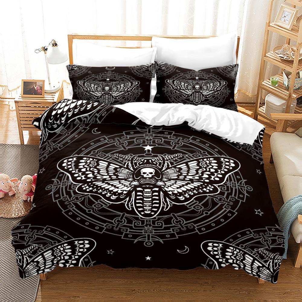 Комплект пододеяльников Death Moth King Queen Size Moon Skull Youth Gothic Insect Print Skeleton Bones Polyester Quilt Cover для детей