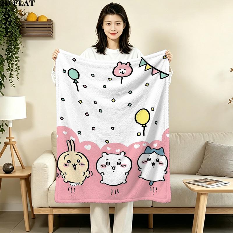 1PC Chiikawa Patterned Flannel Blanket Suitable For All Seasons For Home Decor Warmth And Comfort Gifts Holiday Present