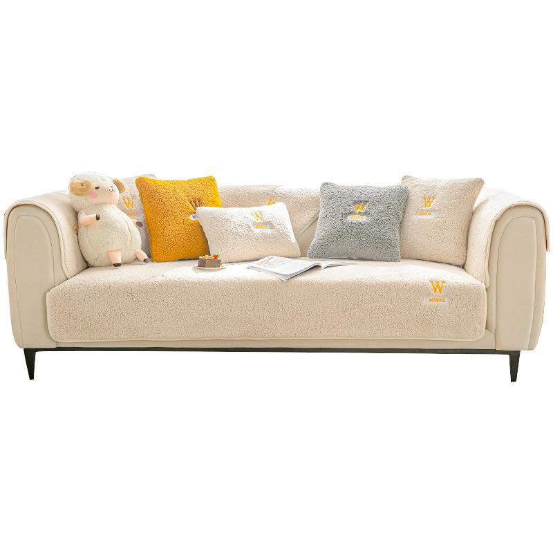 Winter Lamb Wool Thickened Plush Seat Cushion Non-Slip Leather Sofa Cover High-Grade Nordic Simple Sofa Cushion Winter Model