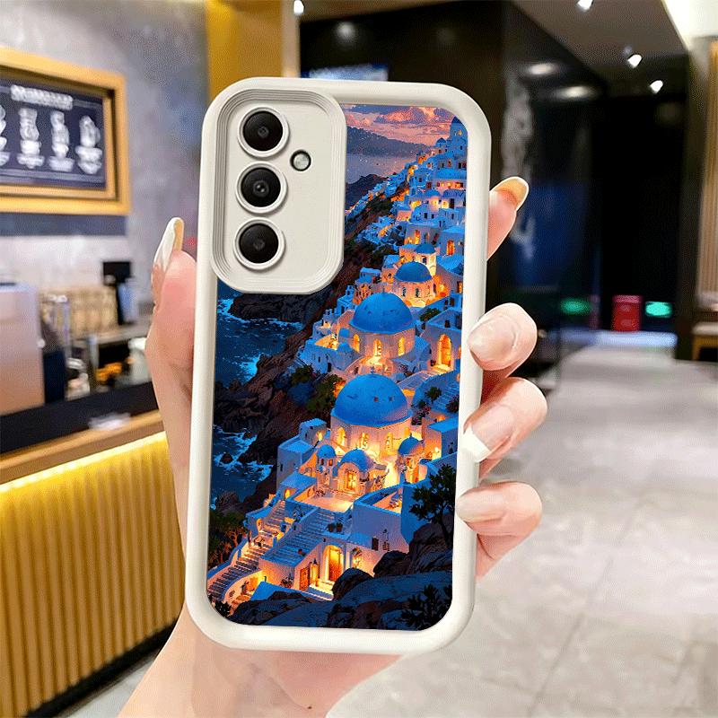 Чехол для телефона для Samsung Galaxy A17 A16 A15 A14 A13 Санторини Греция Лето A56 A36 A26 A55 A35 A25 A54 A34 A24 A53 A33 A23 A07 A0