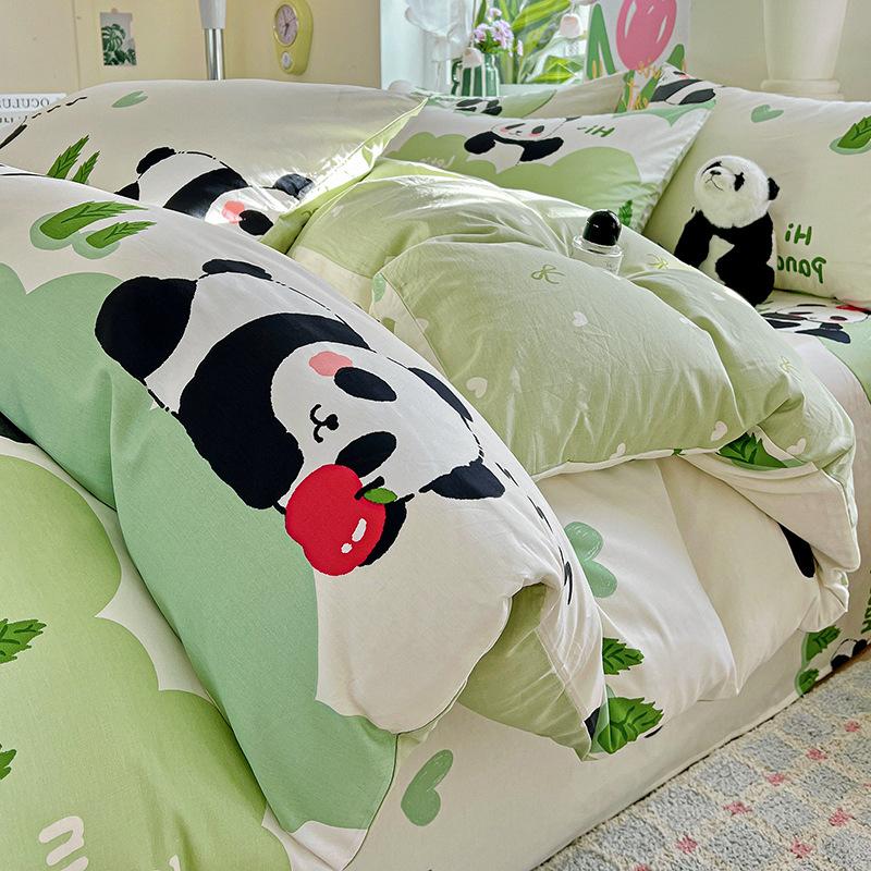 Утолщенный комплект из чистого хлопка, четыре предмета, маленький свежий хлопок, приятный к коже, простыни для сна нагишом, пододеяльник, постельное белье