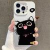 Очаровательный чехол для iPhone с черным котиком - Совместим с iPhone 13/14Pro/15Pro Max/16 Pro/17, Серебристый цвет