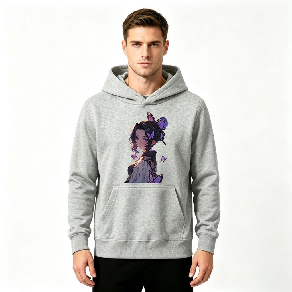 Anime Butterfly Girl Print Men Pullover Hoodie Casual Soft Long Sleeve Sweatshirt for Daily Wear