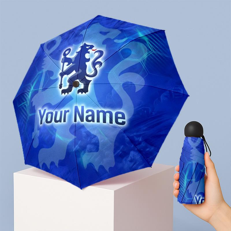 Chelsea FC Manual Five Fold 8 Rib Umbrella Support Custom Text, Lightweight Travel Umbrella