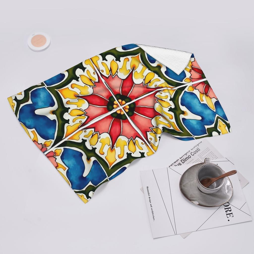 Mediterranean,colorful,vibrant,mosaic tiles art 1 Soft Face Towel Quick Dry Pool Bath Cotton Towels Breathable