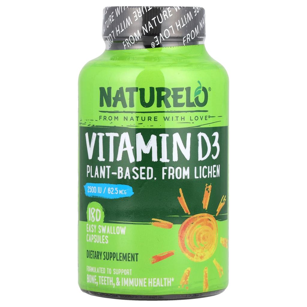 Vitamin D3, with moss extract plant-based raw materials, 62.5Mcg (2,500Iu), 180 easy-to-swallow capsules
