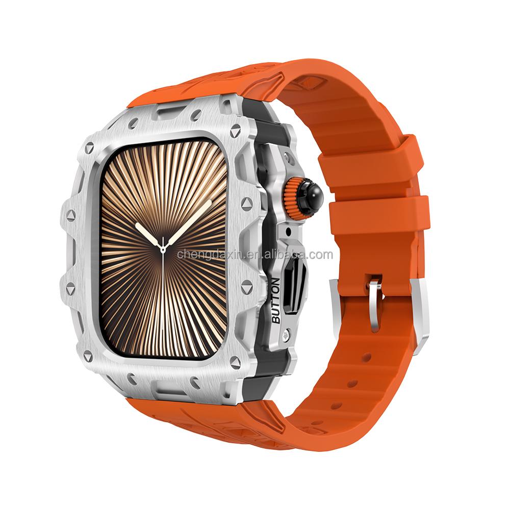 Hot Sale Mod Kit for Apple Watch 10 Series 46mm Silicone Watch Band Stainless Steel Case Smartwatch Replacement Band