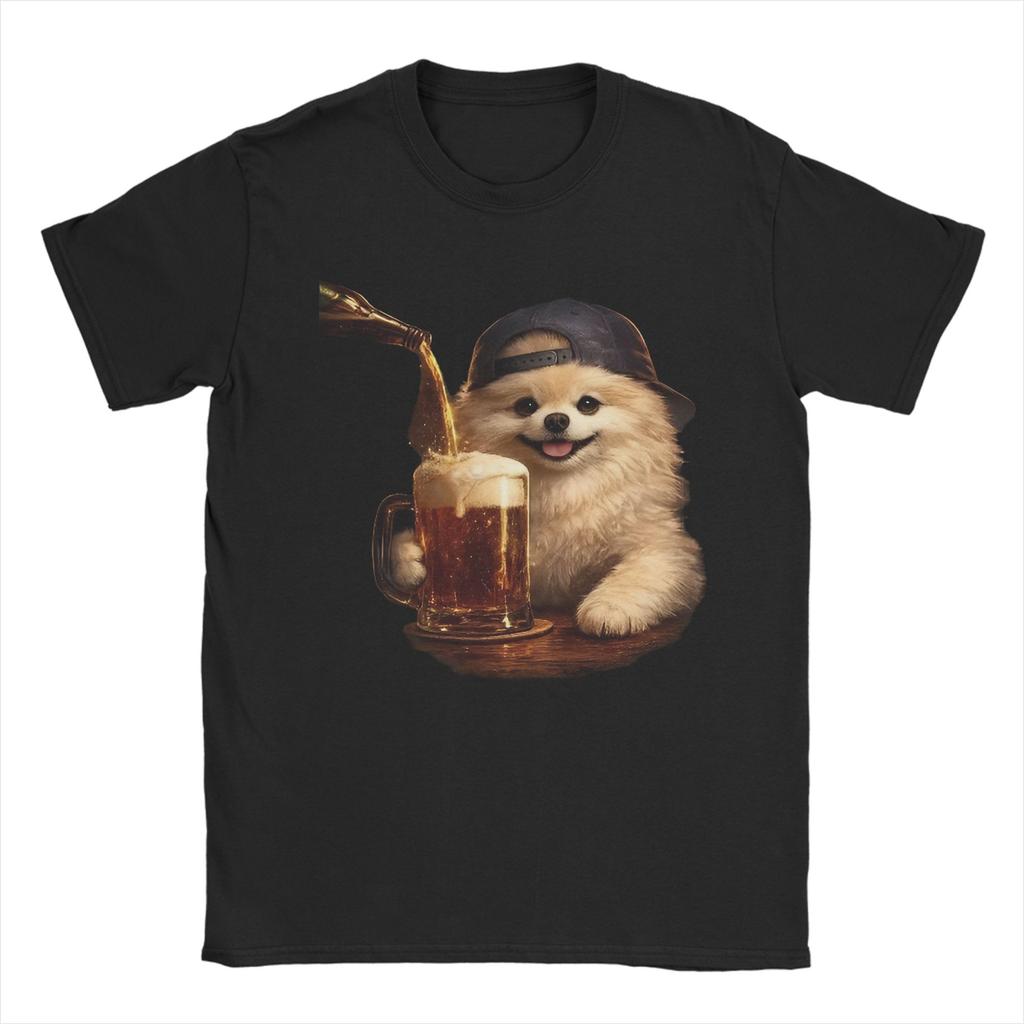 Unisex Unisex Tshirt Funny Patriotic Pomeranian Dog Drinking Beer American Pure Cotton Tees T Shirts Crewneck Clothing Plus Size