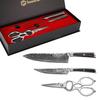 Sunnecko Damascus Knife Set: Chef's Knife, Petty Knife, and Kitchen Scissors, 203mm