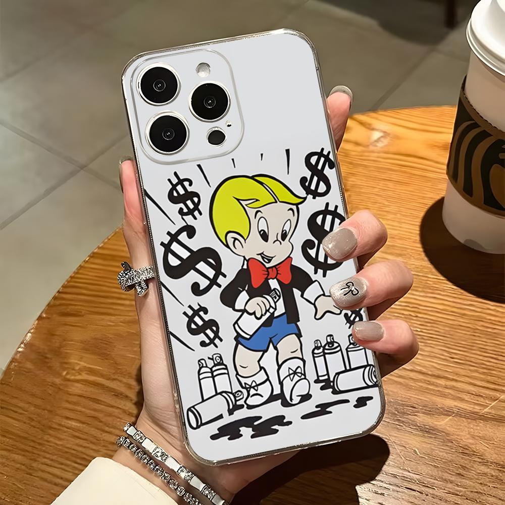 Cartoon Richie Rich Phone Case For Iphone 15 Pro Max 14 Plus 11 12 Mini 13 Pro 7 8 X XR XS SE Transparent Back Cover