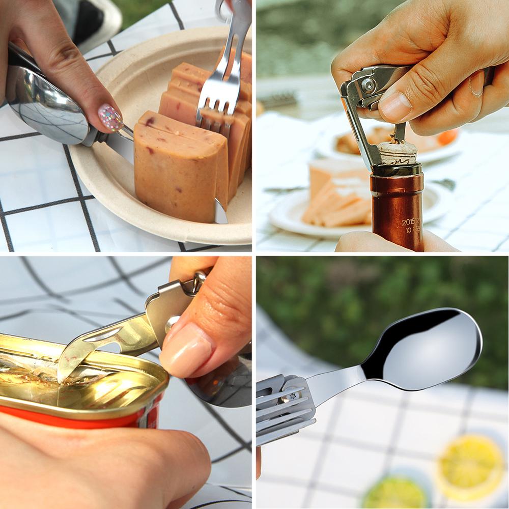 Складной нож для выживания на открытом воздухе, многофункциональный инструмент для кемпинга, пикника, съемный нож, ложка-вилка, набор столовых приборов, портативный дорожный резак