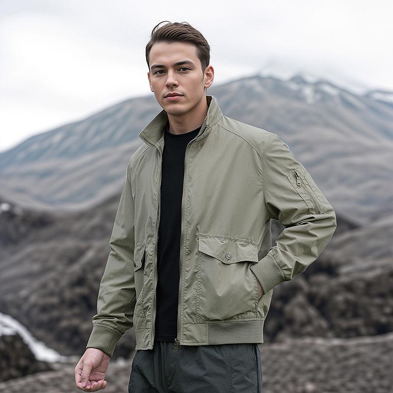 Spring and Autumn Jacket, Casual Jacket, Outdoor Workwear, Flight Jacket, Men's Loose Stand Up Collar Top
