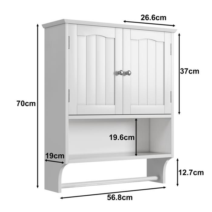 Armoire de toilette - MUVOE - Blanche - 2 étagères réglables - Porte-serviettes mural - MDF durable