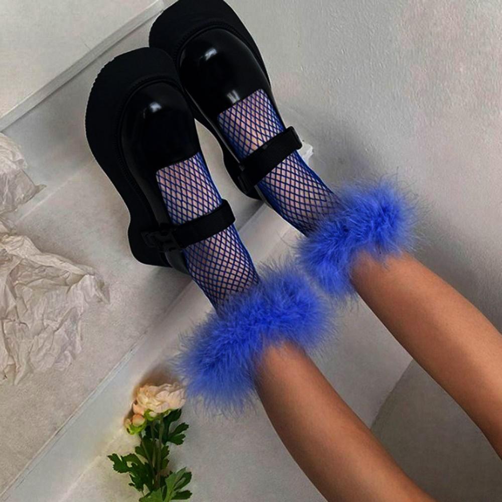 Grid Hollow Out Socks Bright Color Socks Women Y2K Feather Fishnet Stockings  Music Festival