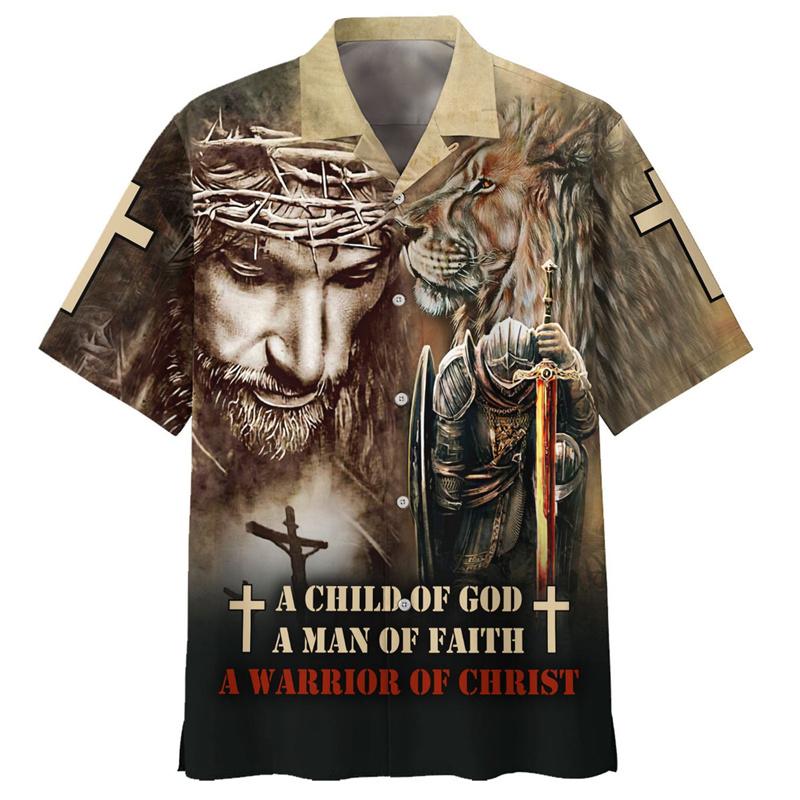 Fashion Unisex Vintage Jesus Graphic Hawaiian Shirts Fashion 3D Printed Shirts Tops Summer Short Sleeves Men Women Blouse Shirt